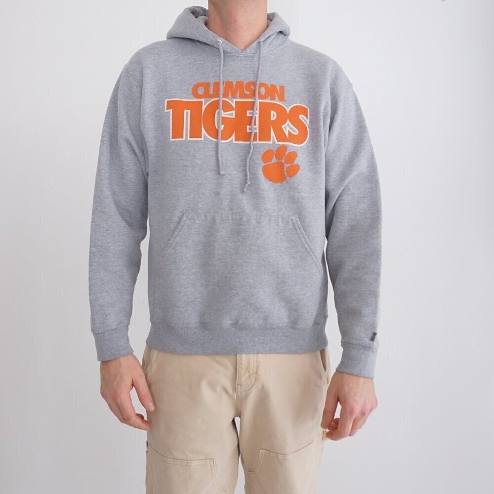 VTG '90S Russell Athletic Clemson Tigers Gray Orange Cotton Hooded Sweatshirt M